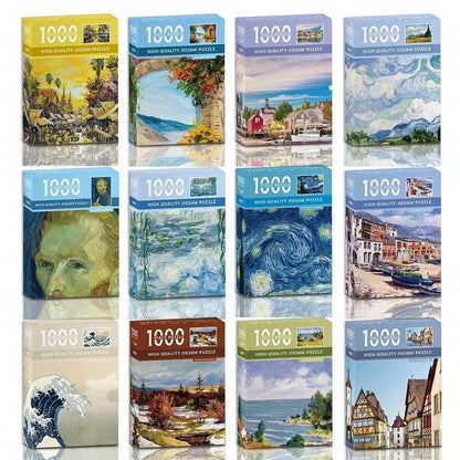 38x26cm Mini Jigsaw Puzzle, 1000 Pieces for Adults, Famous Oil Painting Van Gogh, Christmas Gift Toy, Educational Toy
