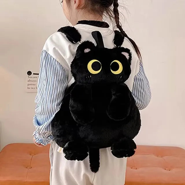 Kids Kawaii Plush Big Eyes Cat Backpack – Large Capacity Soft Stuffed Animal School Shoulder Bag for Boys and Girls