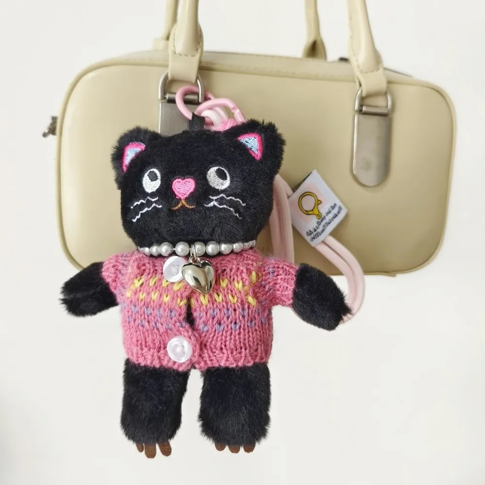 15cm Kawaii Pink Cat Plush Keychain, Animal Doll Pendant for Car and Bag Decoration