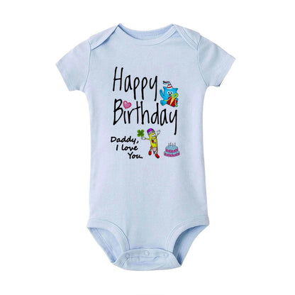 “Happy Birthday Daddy, I Love You” – Adorable Newborn Baby Bodysuit, Short-Sleeve Infant Romper, Perfect Birthday Gift for Dad