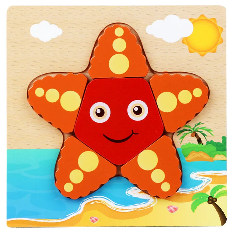 3D Puzzle Cartoon Animals – Montessori Wooden Block Toy, Educational Learning Game for Babies, Colorful Cognitive Intelligence Gift