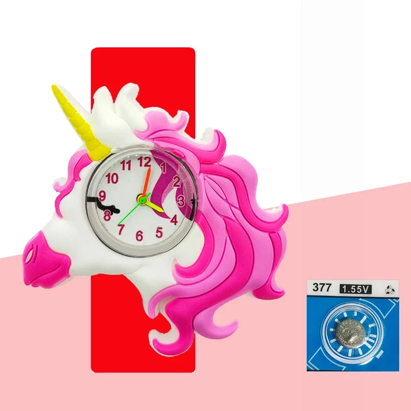Children’s Cartoon Watch for Ages 2-14 Boys and Girls Soft Silicone Slap Bracelet Student Wristwatch