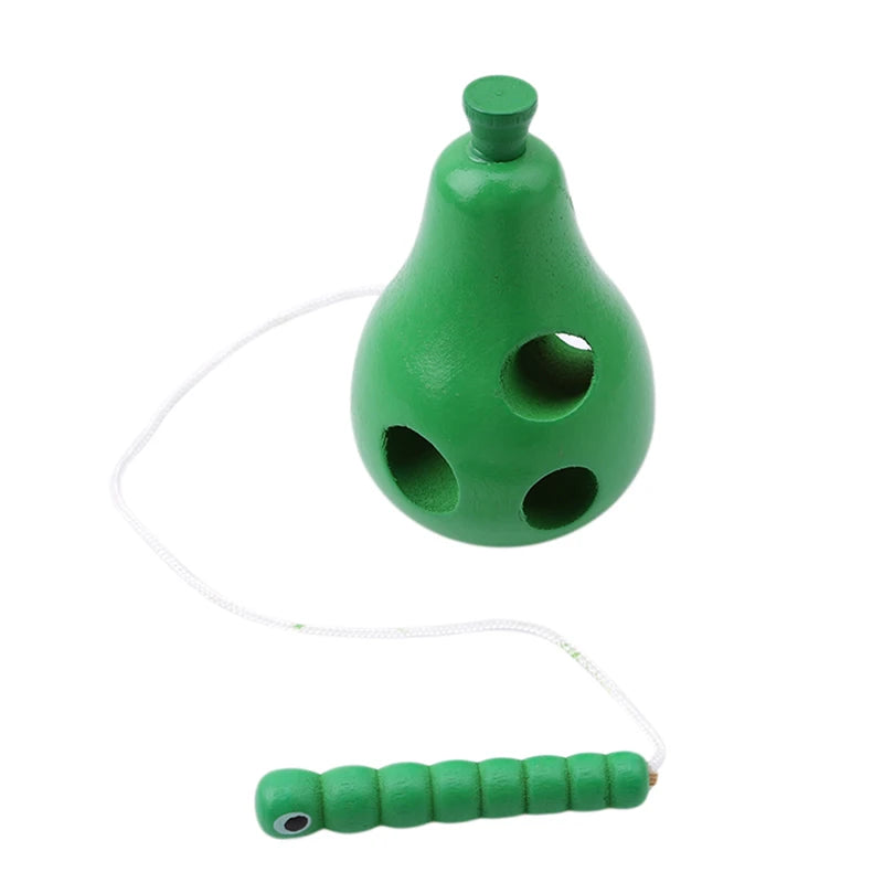 Montessori Activity Worm Eat Apple Toy – Wooden Threading and Development Game for Kids, Toddler Travel Toy for Car and Plane Play