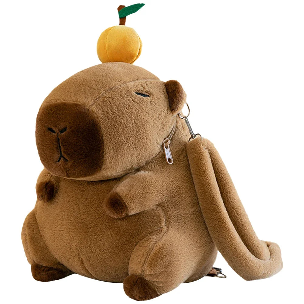 Cute Capybara Plush Backpack – Funny Cartoon Fur Shoulder and School Bag for Kids