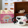Magnetic 3D Cartoon Cow Head Ceramic Mug with Spoon — Tilted-Tail Coffee Cup, 1-Pack Gift for Kids & Couples