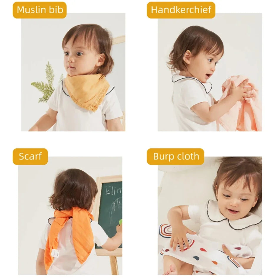 Elinfant 5-Piece Gift Set – Bamboo Cotton Muslin Bibs & Burp Cloths, 100% Cotton, 60x60cm, 2 Layers Baby Scarf & Handkerchief - Kidzy Market