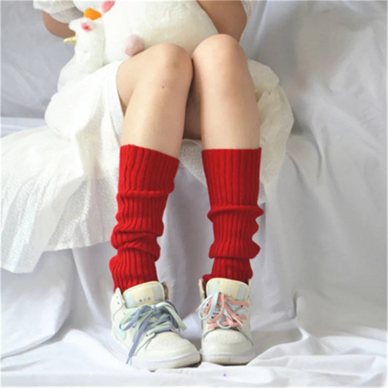 Candy Color Sweet Girl Leg Warmers - NEW Korean Knitted Foot Cover for Women | Solid Color, Autumn & Winter Stylish Elastic Long Tube Socks