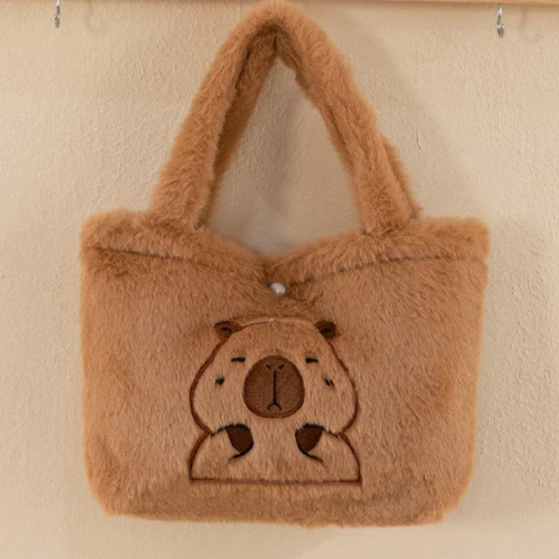 Capybara Plush School Backpack – Casual Fur Bag with Large Capacity and All-Match Design