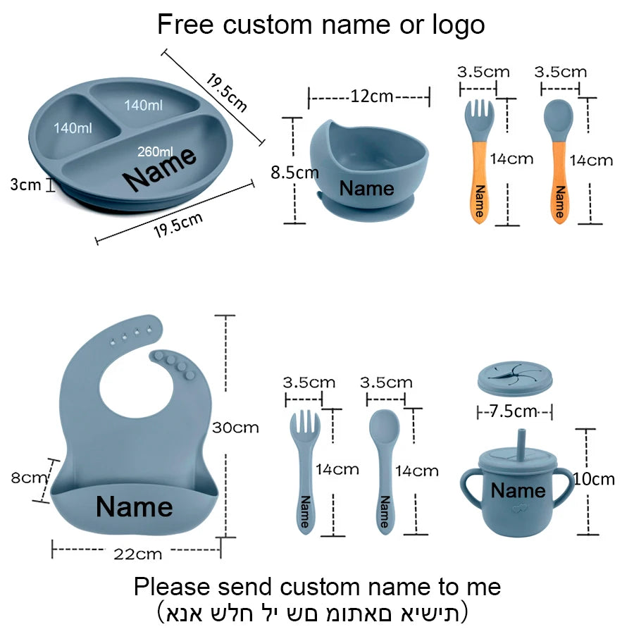 Personalized Cartoon Baby Plate – Silicone Tableware with Sucker Bowl, Food Tray, Sippy Cup, and Spoon – Baby Feeding Accessories