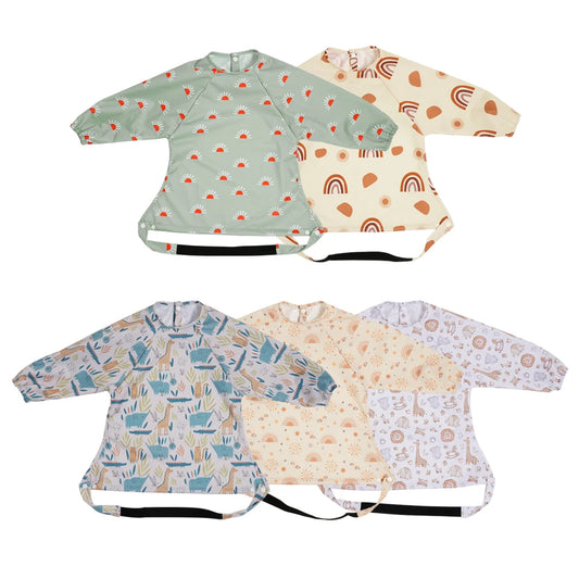 HappyFlute Baby Feeding Bibs | Waterproof Polyester One-Piece Long Sleeve with Snap Button Design | Mess-Proof for Table Use - Kidzy Market