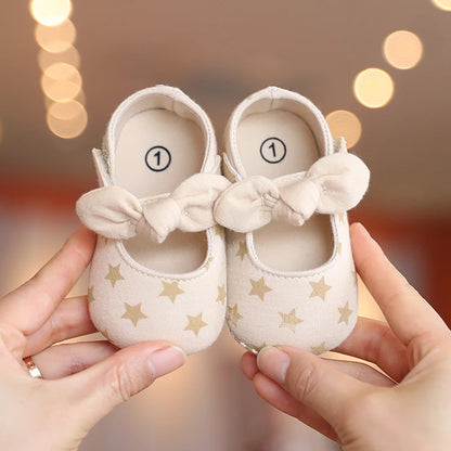 Khaki Baby Casual Shoes 0-18M Infant Toddler Bowknot Non-Slip Rubber Soft-Sole Flat PU First Walker Newborn Mary Janes