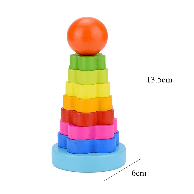 Hot Kids Montessori Wooden Toys – Macaron Blocks, Colorful Graphic Rattle, Educational Music Toy for Babies