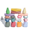 18PCS Wooden Stacking Rocks – Colored Solid Wood Stones, Educational Pre-School Toy for Kids and Toddlers