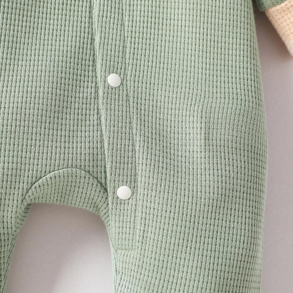 Baby Newborn Boys’ Long Sleeve Jumpsuit – Green Solid Waffle Casual Romper with Button (Spring/Autumn)