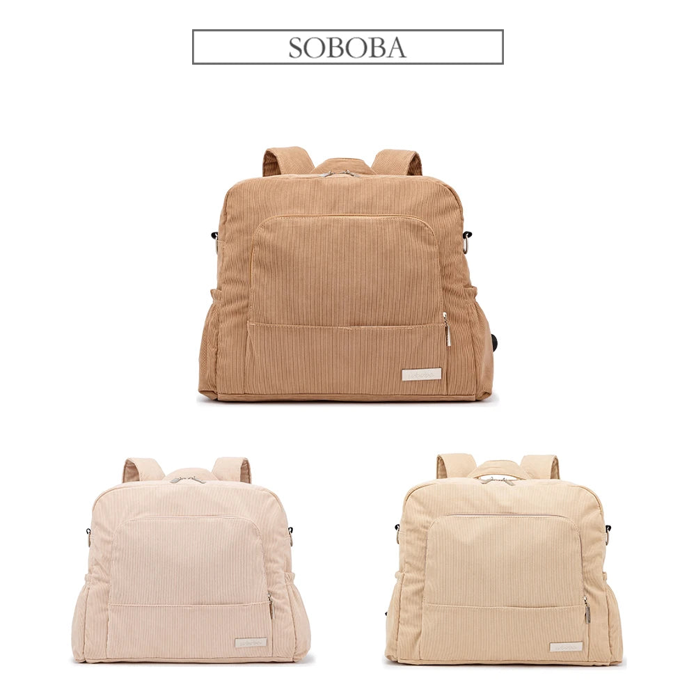 Soboba Corduroy Diaper Backpack – Large Capacity & Multi-Functional for Moms - Kidzy Market
