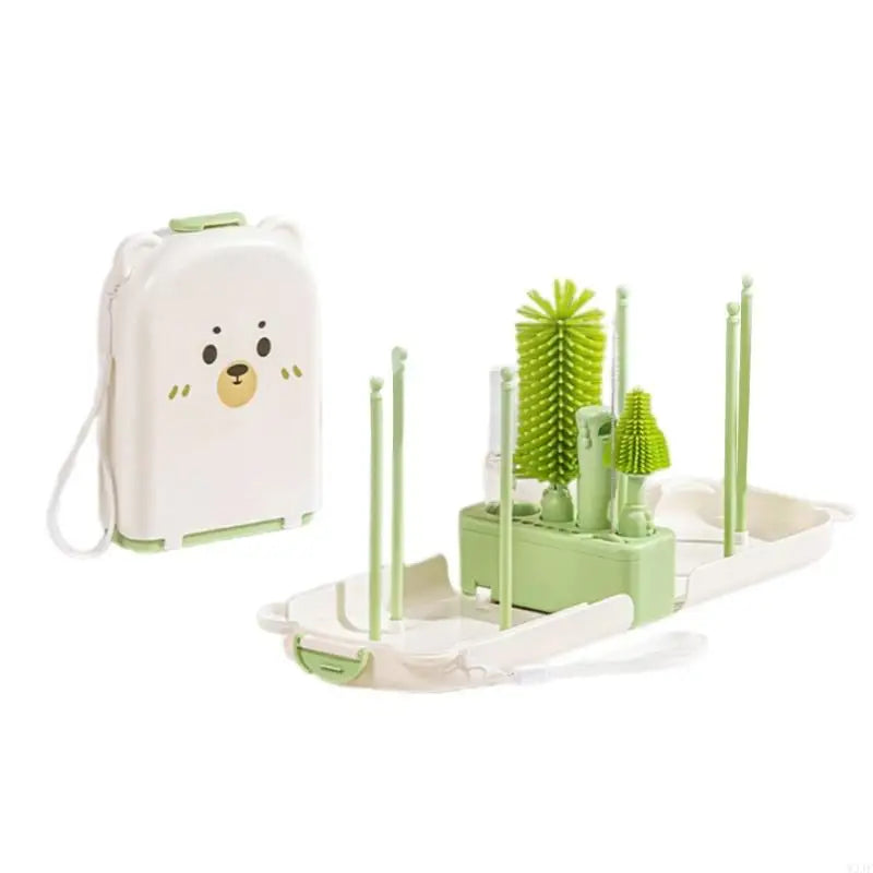Travel Nursing Bottle Brush Set – Baby Bottle Cleaner with Drying Rack