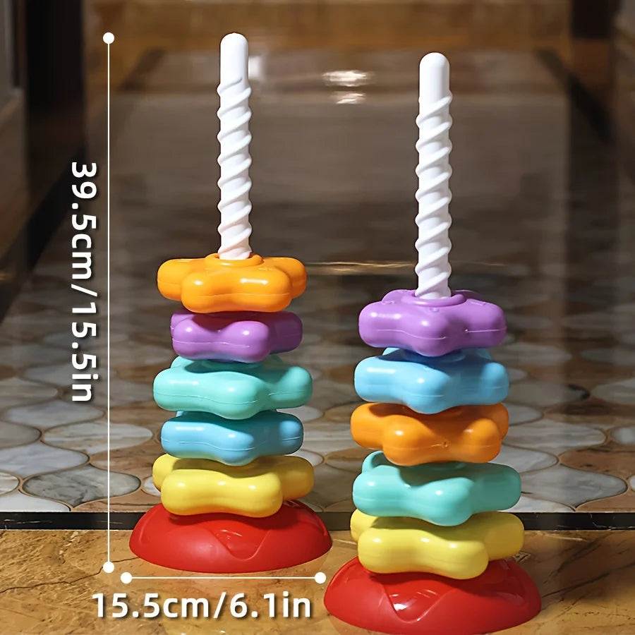 Montessori Rotating Rainbow Tower Baby Stacking Puzzle Toy