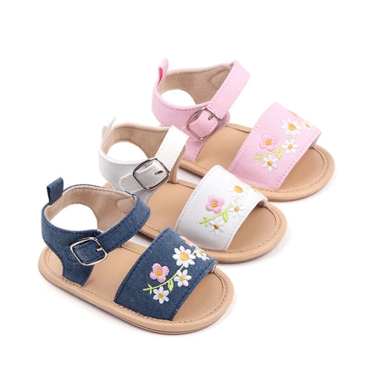 Baby Girl Summer Sandals – Embroidery Flower Design, for 0-1 Years Old