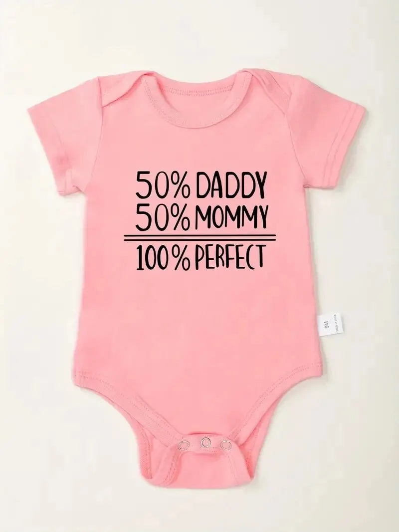 50% Daddy 50% Mommy 100% Perfect Baby Romper - Cute Letter Print Bodysuit for Newborns and Infants