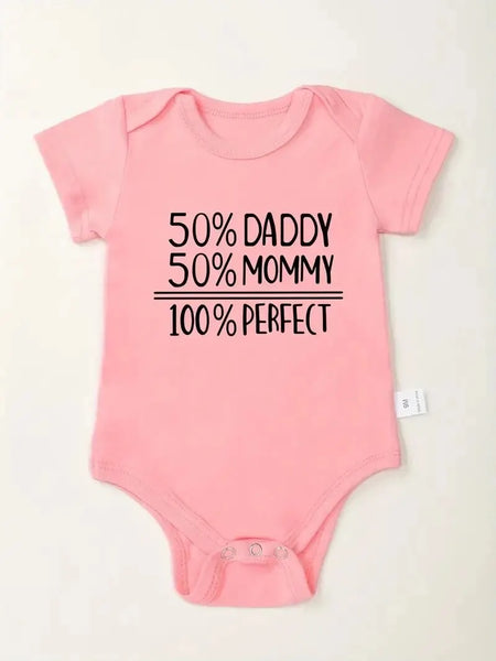 50% Daddy 50% Mommy 100% Perfect Baby Romper - Cute Letter Print Bodysuit for Newborns and Infants