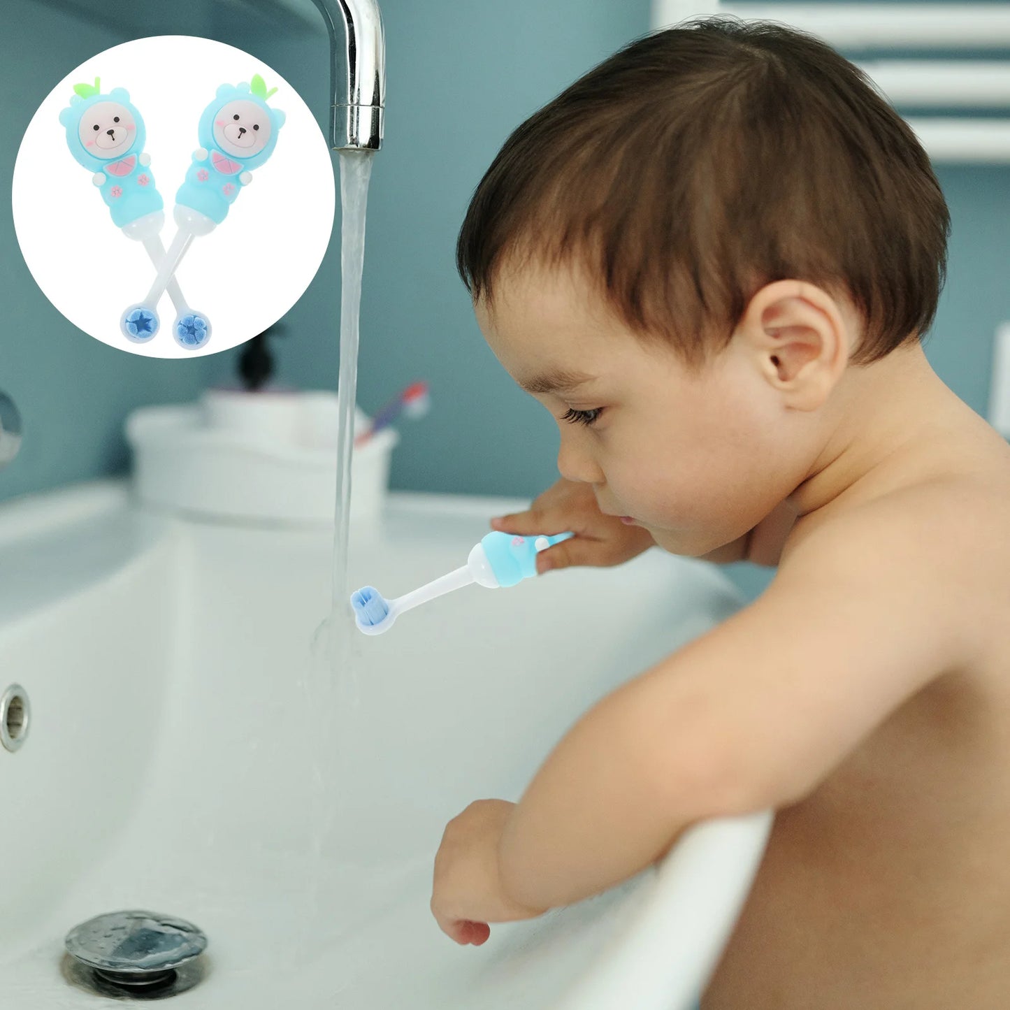 2 Pcs Kids Toothbrush, Soft Bristle Round, Cute Bear Shape, Safe Toddler Teeth Brush, Oral Care Gift