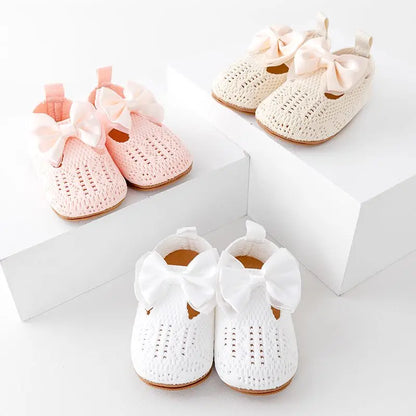 Baby Girl Shoes Fly Knit TPR Sole Anti-Slip Breathable Soft Cotton Bowknot Spring & Autumn for 0-18M