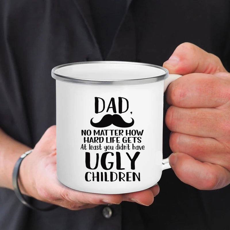 Dad Nutritional Facts Enamel Coffee Mug – Best Dad Ever Gift from Kids – Father's Day Gift for Papa, Daddy, Stepdad
