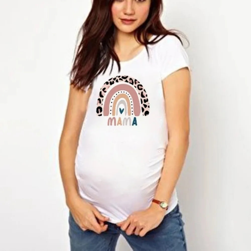 Nordic Rainbow Mama Printed Pregnancy T-Shirt | Maternity Short Sleeve Tee | Pregnancy Announcement Shirt for New Moms