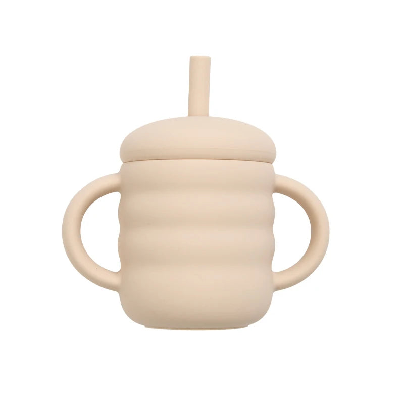 Baby Silicone Straw Cup, BPA Free Portable Leakproof Snack Storage Container, Kids Learning Drinking Cup, Toddler Feeding Tableware