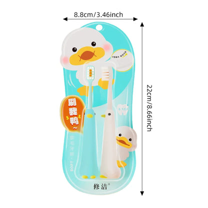 2pcs/Box Cute Duck Children Toothbrush – 0.12mm High-Density Soft Bristles, Non-Slip Handle for Kids Aged 3-12