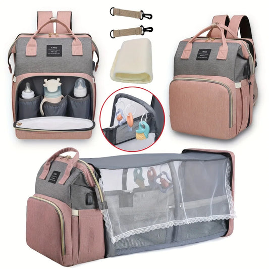 Lightweight Mommy Bag with Portable Folding Crib – Large-Capacity Travel Maternity Backpack for Baby & Mom - Kidzy Market