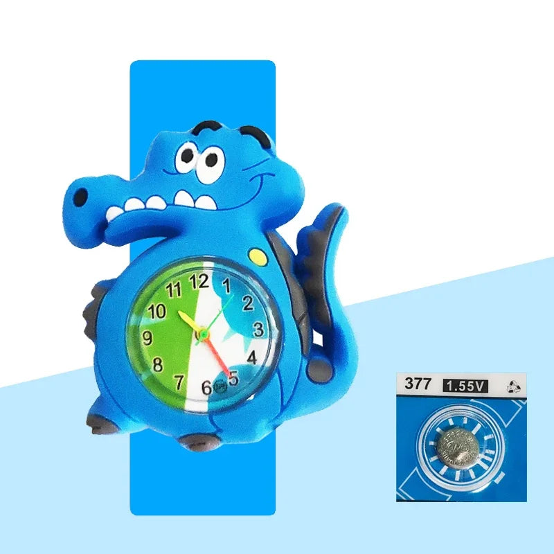 Children’s Cartoon Watch for Ages 2-14 Boys and Girls Soft Silicone Slap Bracelet Student Wristwatch