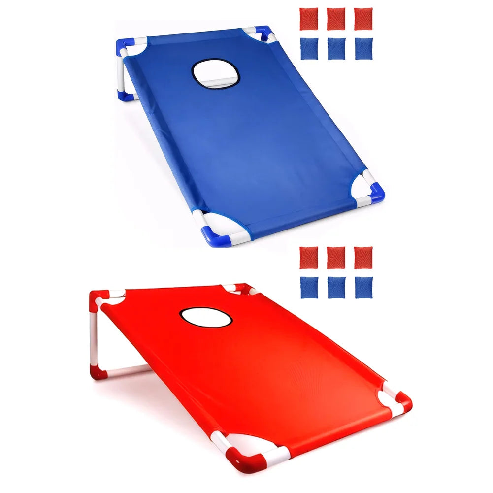 Portable Cornhole Set with 3 Red and 3 Blue Bags Toss Game for Kids Adults Family Outdoor Yard Beach BBQ Camping Lawn