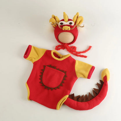 Baby Photography Clothes Set Soft Fabric Sewing Dragon Outfit Baby Boy Romper and Hat Newborn Photography Props