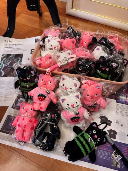 15cm Kawaii Pink Cat Plush Keychain, Animal Doll Pendant for Car and Bag Decoration
