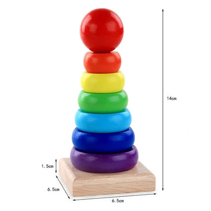 Kids Rainbow Stacking Ring Tower Wood and Plastic Toy