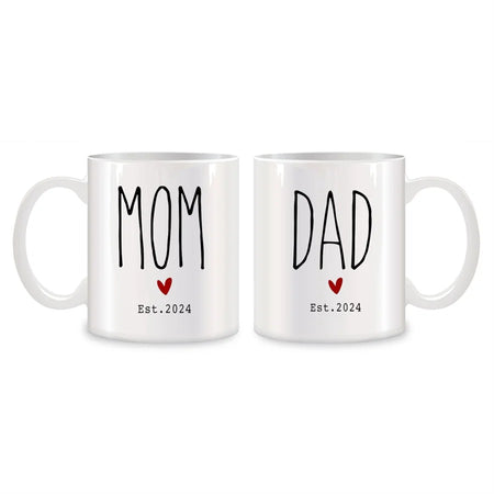 New Mom & Dad Mugs Set of 2 – 11 oz (325 ml) White Porcelain Coffee & Tea Cups – Novelty New Parents Gift