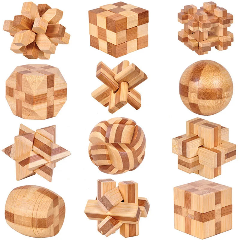 Wooden Kong Ming Lu Ban Lock – Montessori 3D IQ Puzzle for Kids and Adults