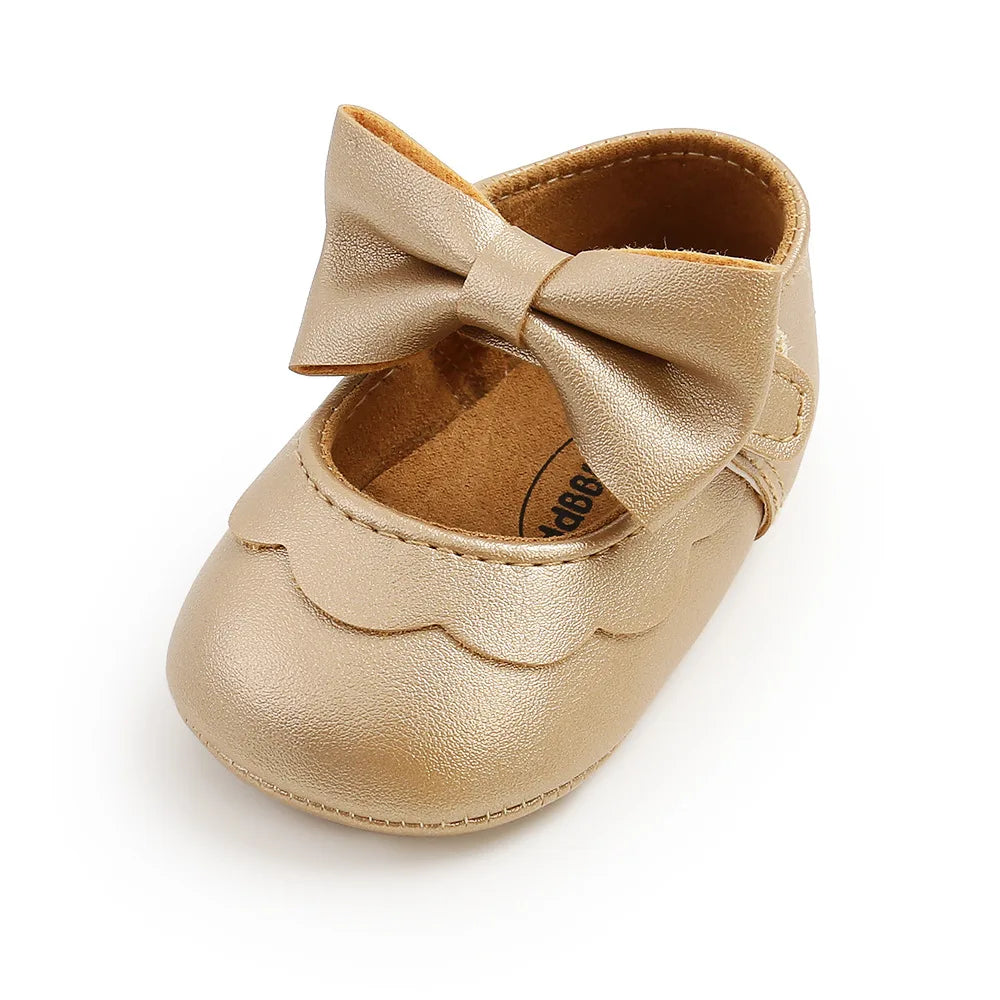 Meckior Baby Girl Shoes – Leather Rubber Sole Anti-Slip Toddler First Walkers, Newborn Infant Crib Shoes