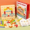 Wooden Geometric Pegboard Montessori Sensory Construction Toy Set - Nail Board Puzzle for Kids Ages 3-6
