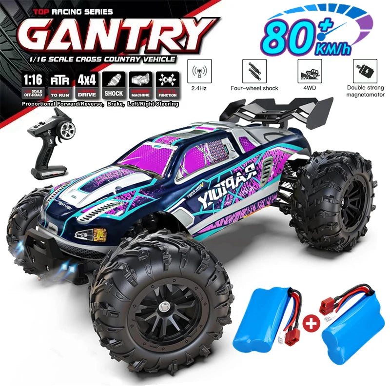 1:16 Brushless RC Drift Car with 80km/h Speed and LED Lights 4WD