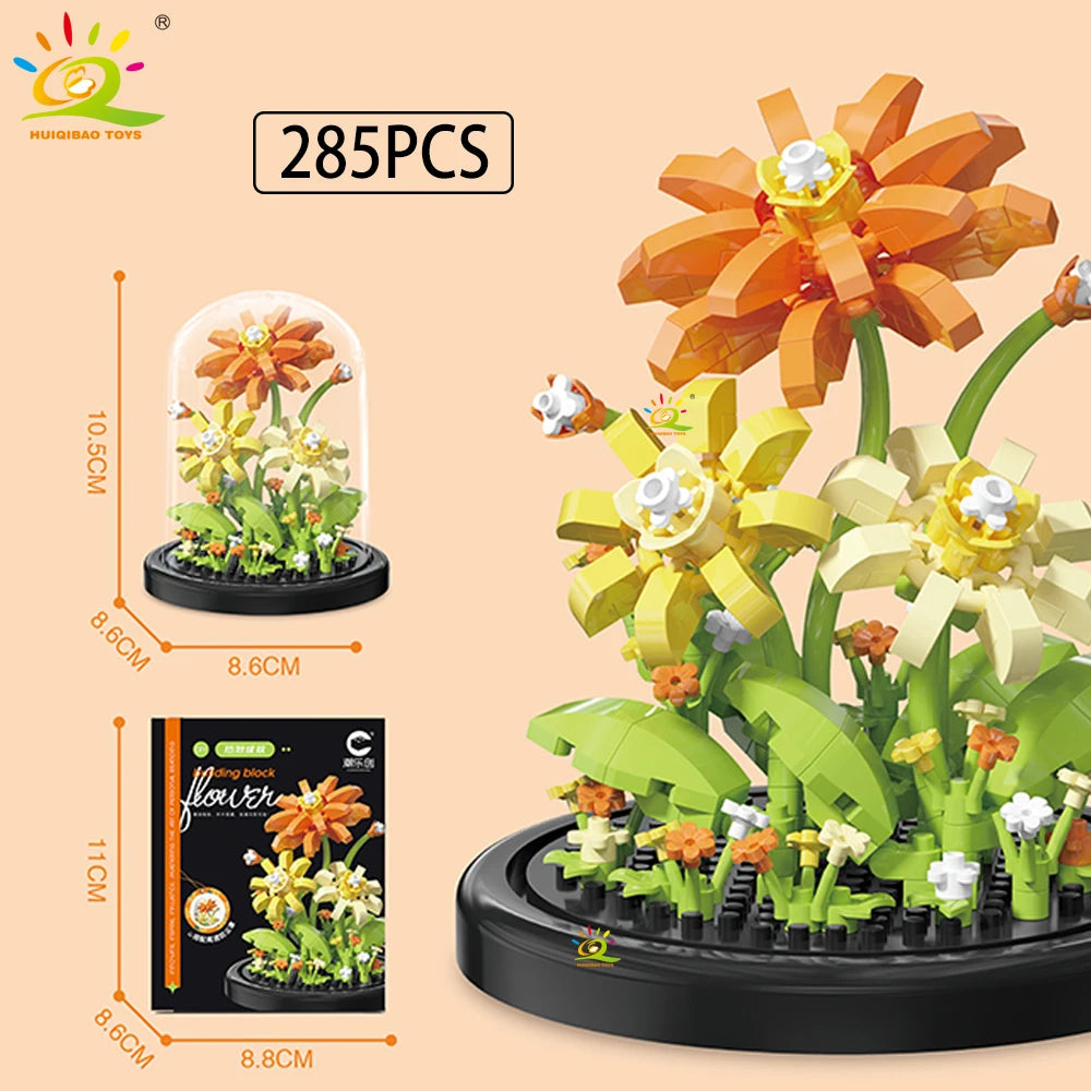HUIQIBAO MOC Eternal Bouquet Micro Building Blocks – DIY Flower Model and Home Desk Decoration Toy for Kids