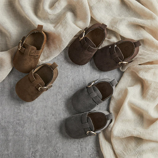 Tregren 0-18M Newborn Baby First Walking Shoes Soft Cow Suede Sole Rubber Non-Slip Walking Shoes Boys Girls Casual Flats
