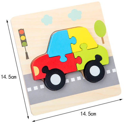 3D Wooden Puzzle – Baby Cartoon Animal Traffic Jigsaw Educational Toy for Children