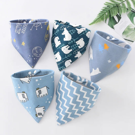 5-Piece Set – Baby Saliva Towel & Triangle Bandana Bibs – Pure Cotton Waterproof Absorbent Cloth for Newborn Boys & Girls - Kidzy Market