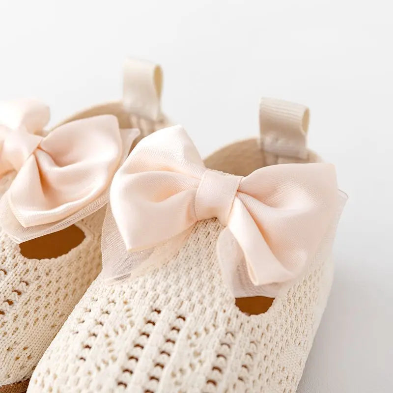 Baby Girl Shoes Fly Knit TPR Sole Anti-Slip Breathable Soft Cotton Bowknot Spring & Autumn for 0-18M