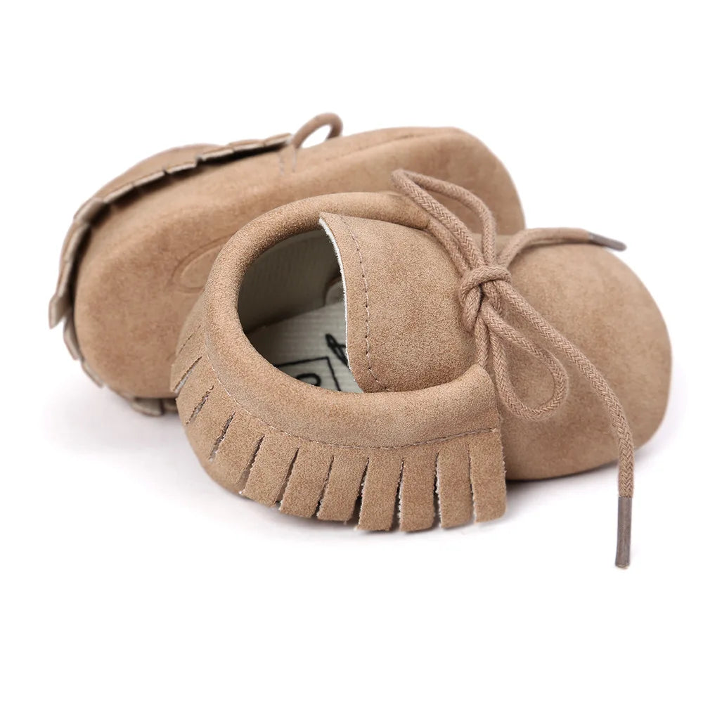 Baby Shoes Newborn Infant Boy Girl Lace-up Tassels Suede Soft Anti-Slip Toddler Crib Crawl Moccasins 10 Colors