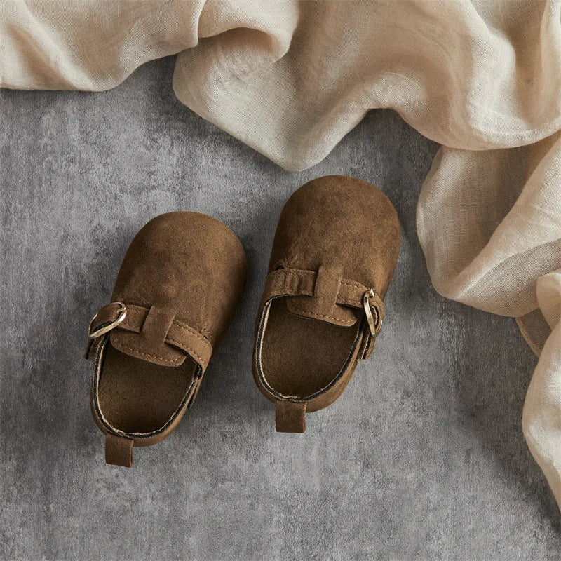 Tregren 0-18M Newborn Baby First Walking Shoes Soft Cow Suede Sole Rubber Non-Slip Walking Shoes Boys Girls Casual Flats