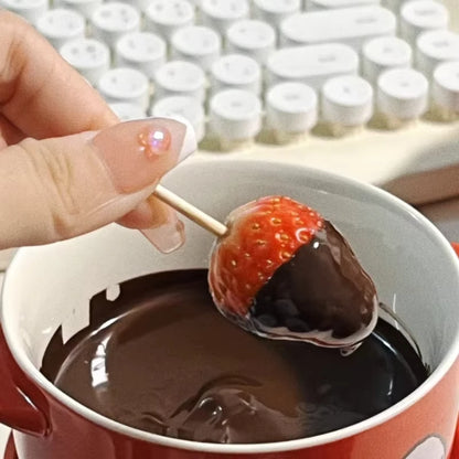 130ml (4.4 fl oz) Ceramic Chocolate Fondue Mug with Fork - 4.33in Mini Fondue Pot Candle Warmer for Melting Chocolate, Cheese & Butter