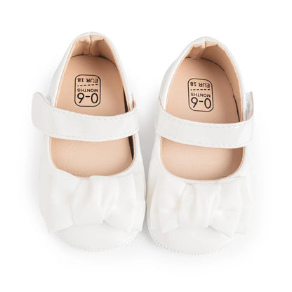 KIDSUN Baby Shoes – Newborn Girl Princess PU Toddler Shoes, Bow Decor Anti-Slip Rubber Sole First Walker (0-18M)